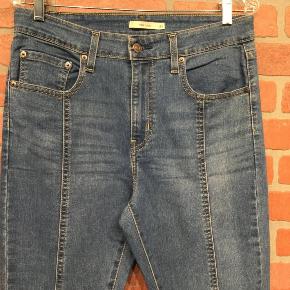 Levis 726 Retro High Rise Bootcut Jeans Womens Size 31 Slit Leg Boho Hippie
